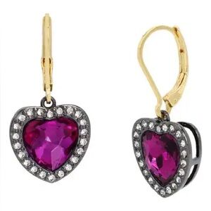 Kurt Geiger Pink Heart Halo Drop Earrings Crystal Accents Lever Back Retail:$68